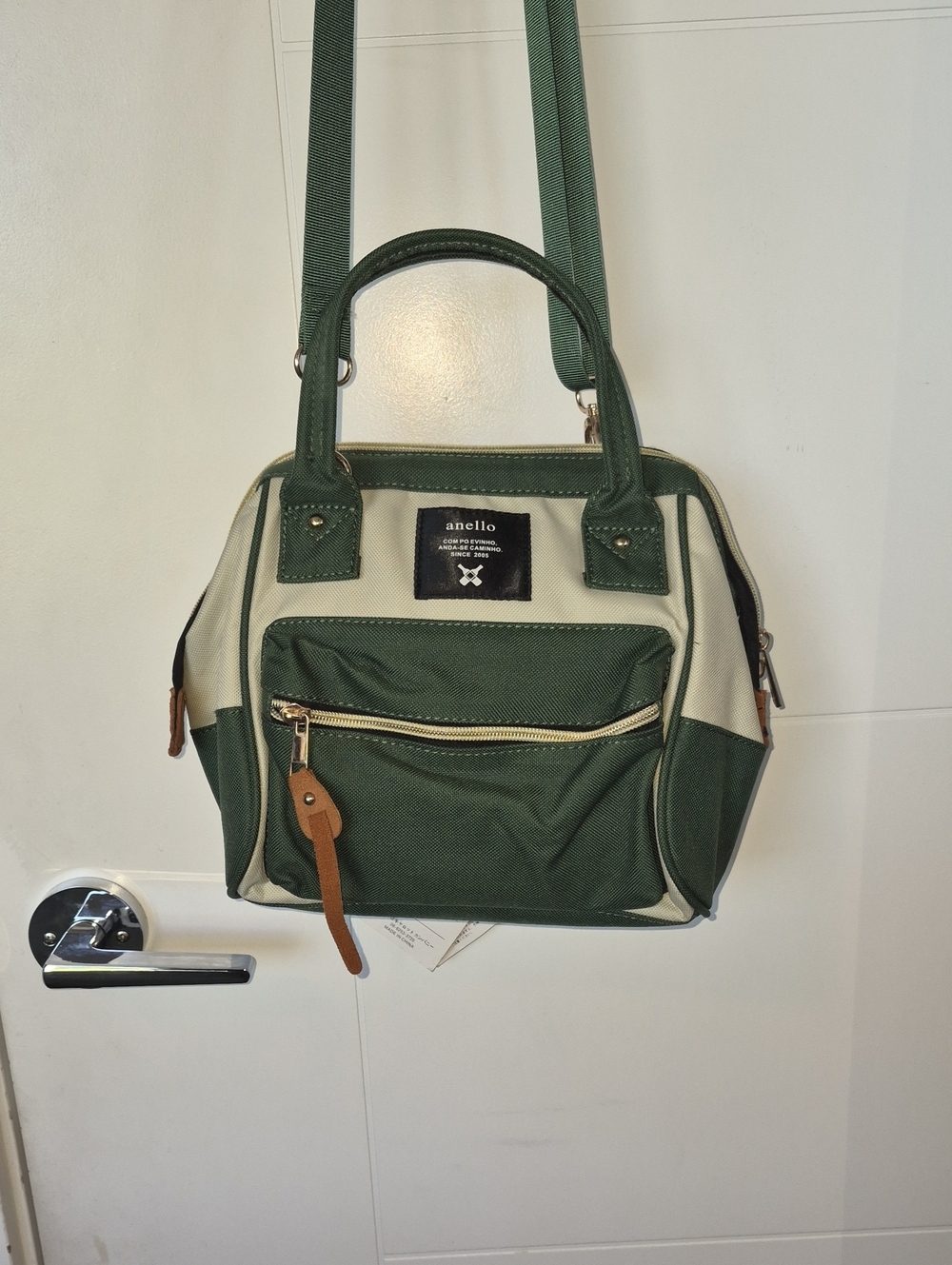 Anello Green and Cream Mini Tote Crossbody Bag